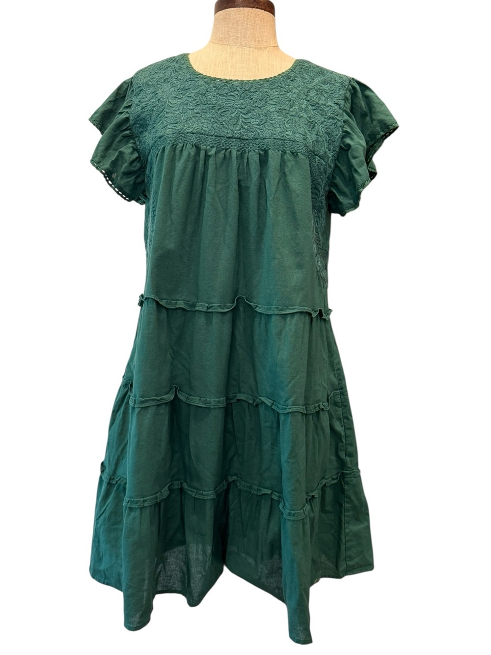 J. Marie embroidered tiered ruffle sleeve mini dress